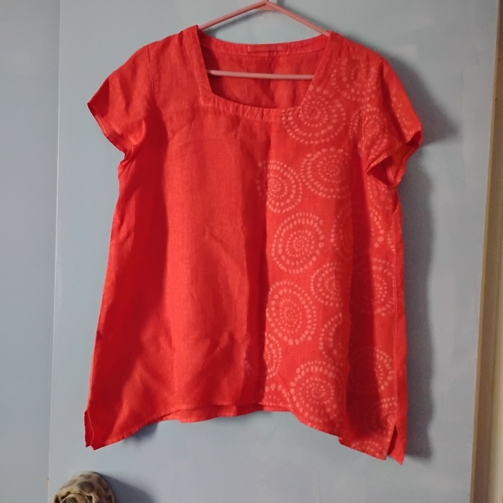 Elemente Clemente OSKA Red Orange Linen Pullover Top L